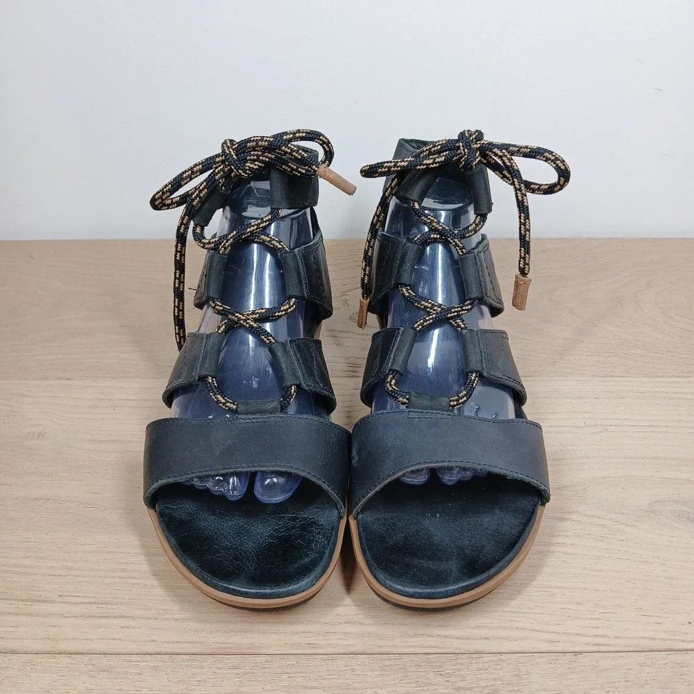 Sorel Sandals Womens 11 Black Leather Lace Up Gladiator Outdoor Utility Gorpcore